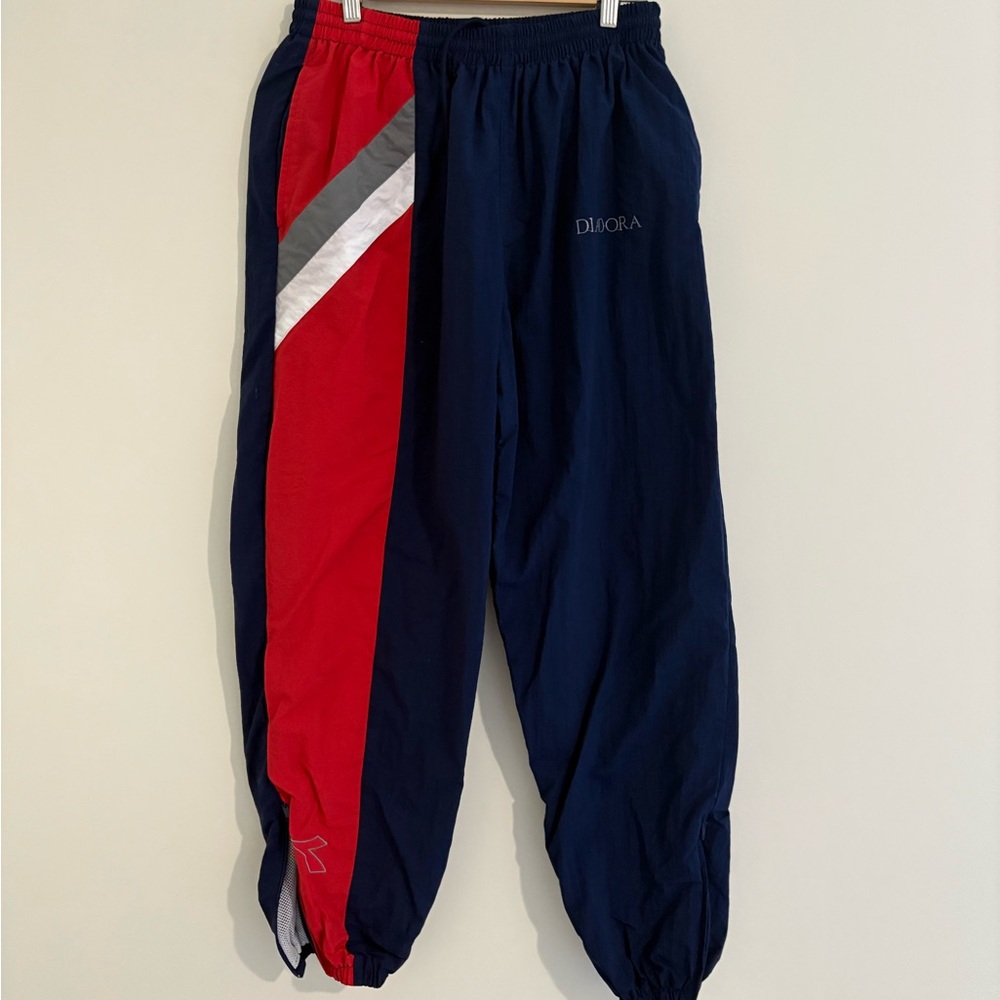 Diadora Navy and Red Joggers with Silver Stripe